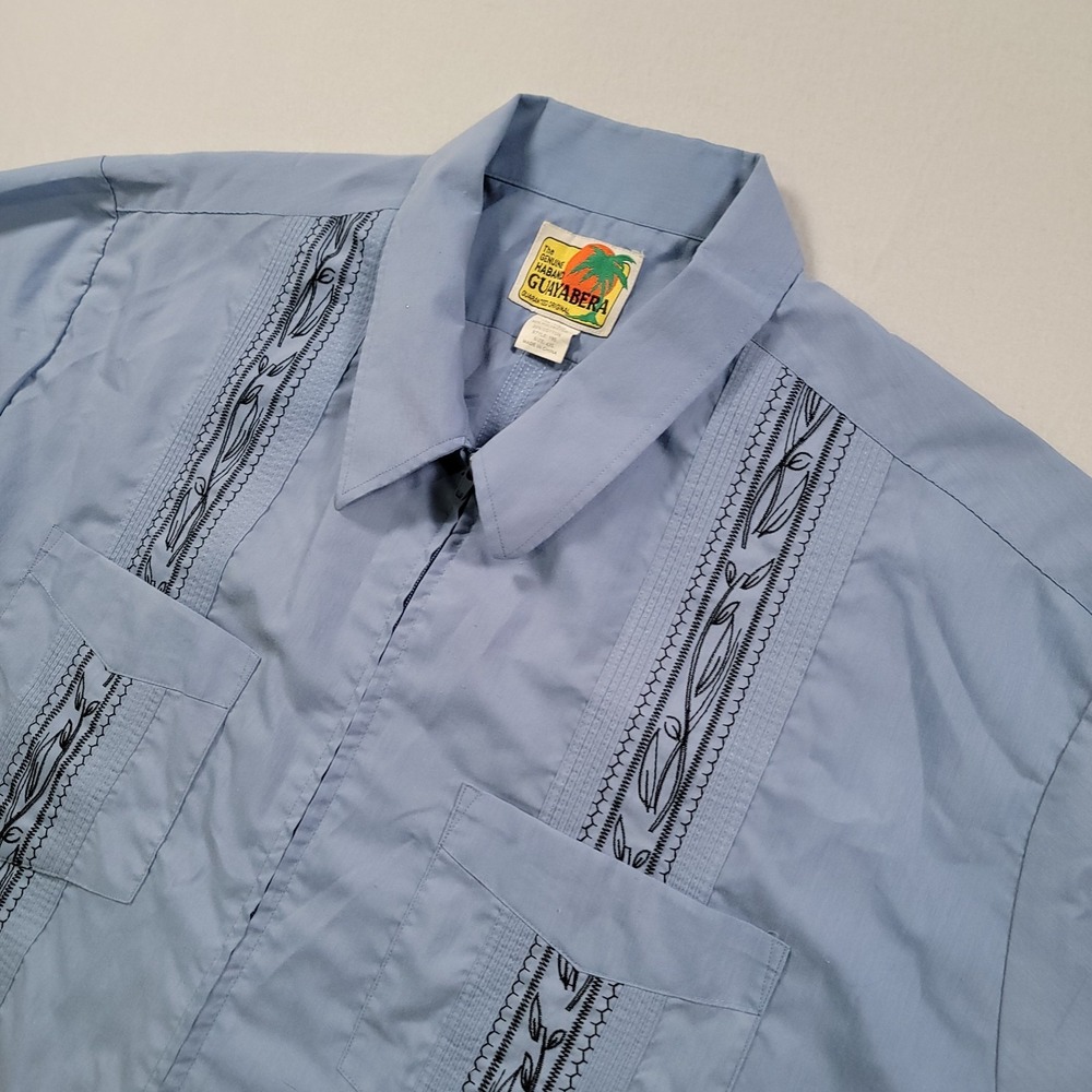 The Genuine Haband Guayabera Men's 4XL Blue Full Zip Embroidered‎ Casual Shirt
